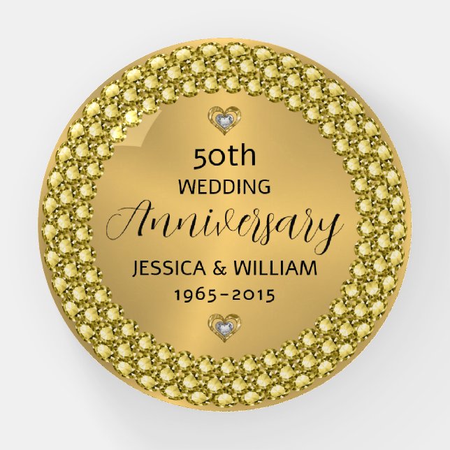 50th wedding anniversary diamonds & gold ornament paperweight (Front)