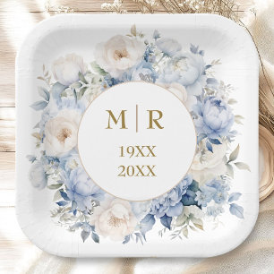 50th Wedding Anniversary Dusty Blue Gold Paper Plates