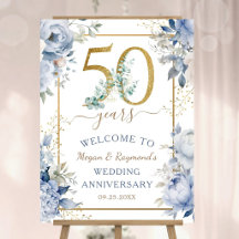 50th Wedding Anniversary Dusty Blue Gold Welcome