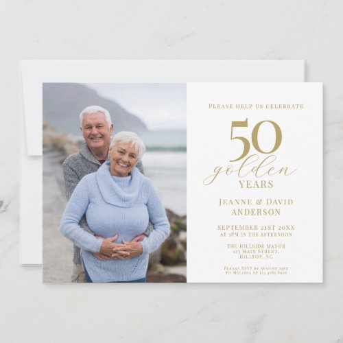 50th Wedding Anniversary Elegant 50 Gold Photo  Invitation
