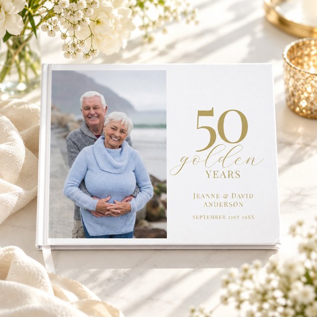 50th Wedding Anniversary Elegant 50 Golden Years Guest Book (Creator Uploaded)