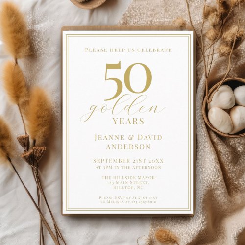 50th Wedding Anniversary Elegant 50 Golden Years Invitation