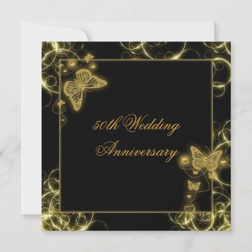 50th wedding anniversary elegant butterfly gold invitation