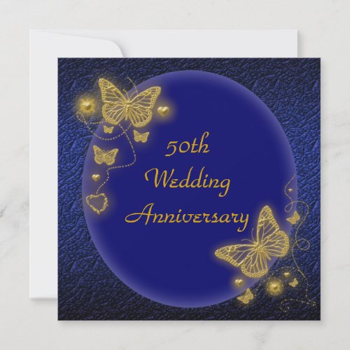 50th wedding anniversary elegant butterfly gold invitation