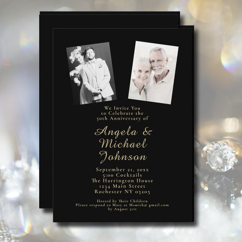 50th Wedding Anniversary Elegant Chic Black Gold  Invitation