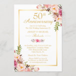 50th Wedding Anniversary Elegant Chic Gold Floral Invitation