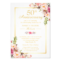 50th Wedding Anniversary Elegant Chic Gold Floral Invitation