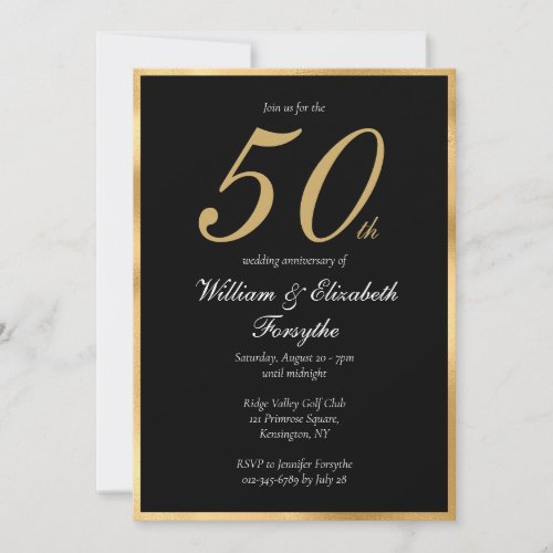 50th Wedding Anniversary Elegant Gold Black Invitation