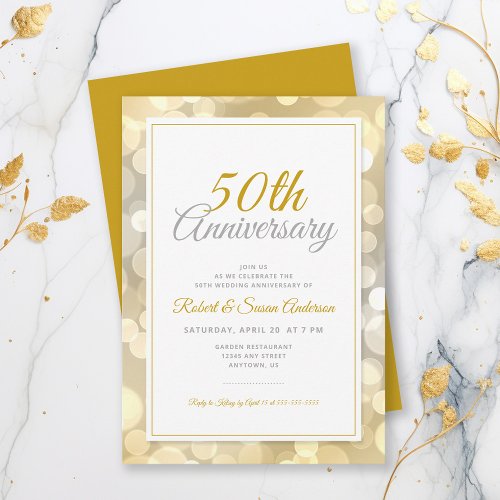 50th Wedding Anniversary  Elegant Gold Bokeh Invitation