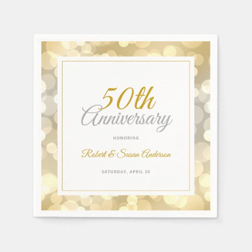 50th Wedding Anniversary Elegant Gold Bokeh Napkins