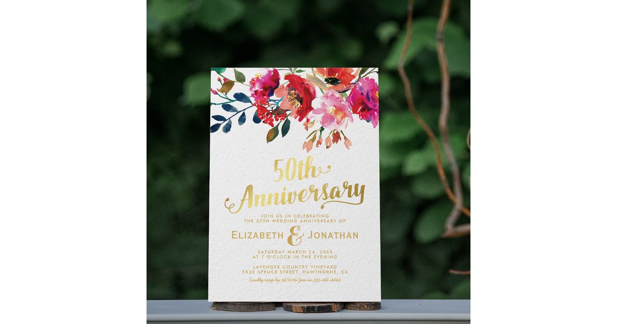 50th Wedding Anniversary Elegant Gold Floral Invitation | Zazzle