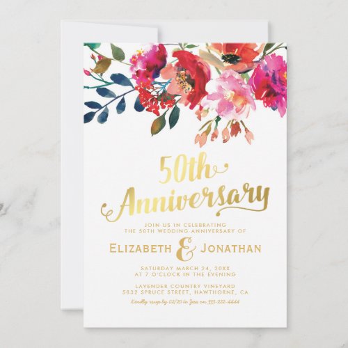 50th Wedding Anniversary Elegant Gold Floral
