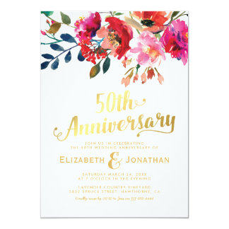 50th Wedding Anniversary Elegant Gold Floral Invitation