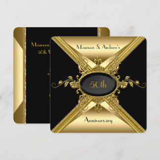 50th Wedding Anniversary Elegant Gold Golden Invitation