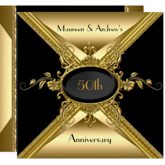 50th Wedding Anniversary Elegant Gold Golden Invitation