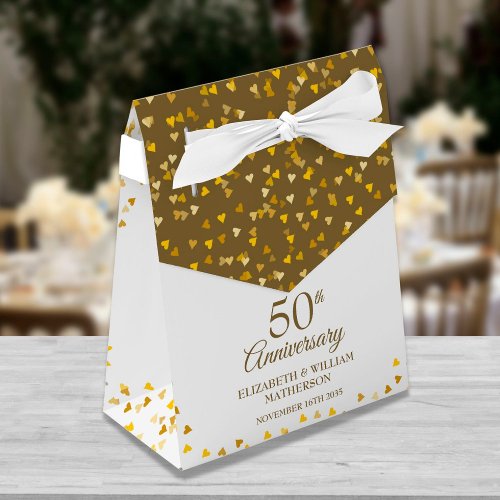50th Wedding Anniversary Elegant Gold Hearts Favor Boxes