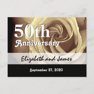 50th Wedding Anniversary Elegant Gold Rose A016 Announcement Postcard