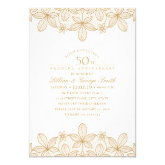 50th Wedding Anniversary Elegant Golden Lace Invitation
