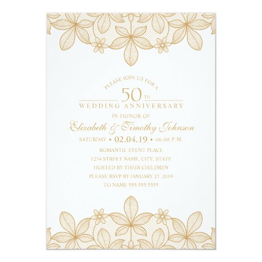  50th  Wedding  Anniversary  Elegant  Chic Gold Floral 