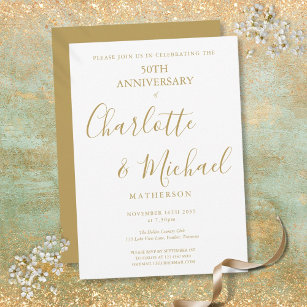 50th Wedding Anniversary Elegant Golden Signature  Invitation