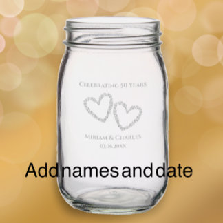 50th Wedding Anniversary Elegant Heart Keepsake Mason Jar