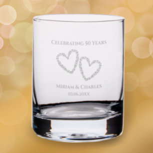 50th Wedding Anniversary Elegant Heart Keepsake Rocks Glass