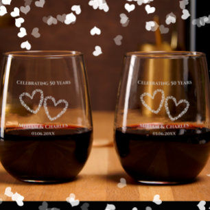 50th Wedding Anniversary Elegant Heart Keepsake Stemless Wine Glass