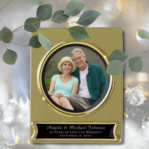50th Wedding Anniversary Elegant Keepsake Picture Gold Plated Banner Ornament