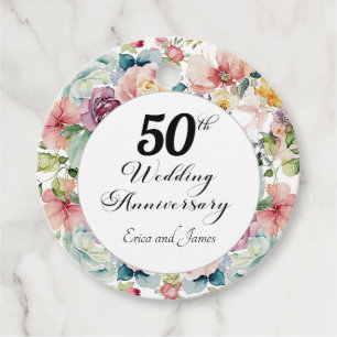 50th Wedding Anniversary Elegant Script Floral Favor Tags