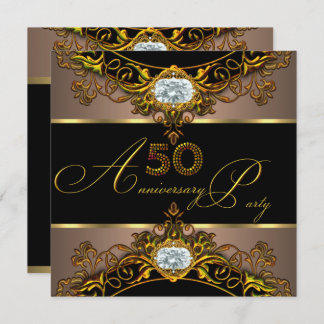 50th Wedding Anniversary Elite Coffee Black Gold 2 Invitation