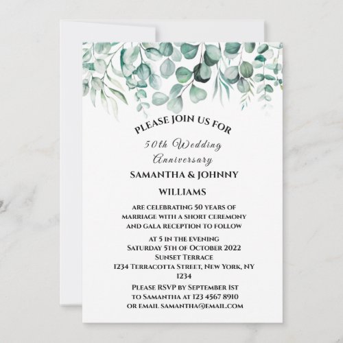 50th Wedding Anniversary Eucalyptus Botanical Invitation