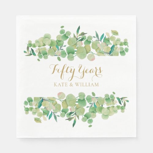 50th Wedding Anniversary Eucalyptus Greenery  Napkins