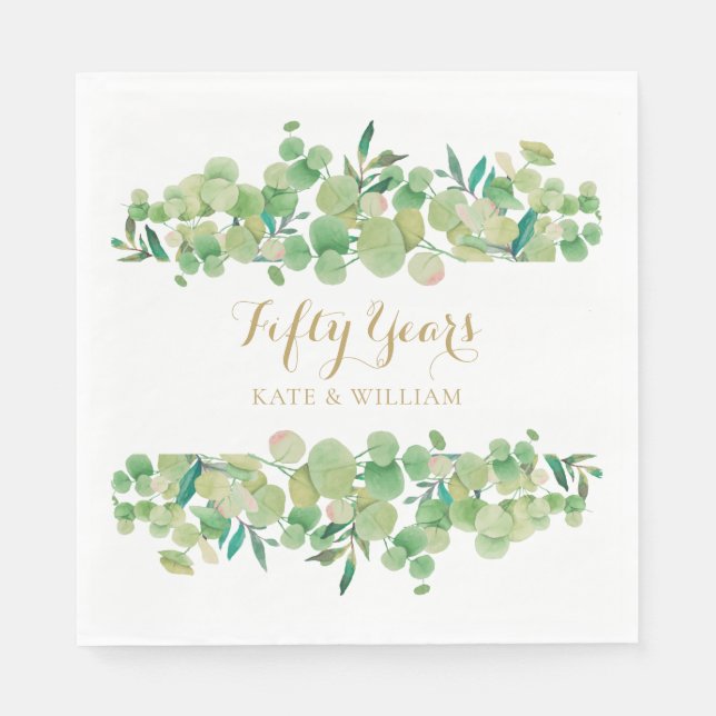 50th Wedding Anniversary Eucalyptus Greenery  Napkins (Front)