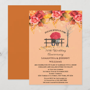 50th Wedding Anniversary Fall Autumn Botanical Invitation