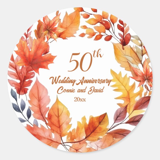 50th Wedding Anniversary Fall Floral Classic Round Sticker (Front)