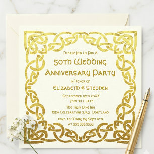 50th Wedding Anniversary Faux Gold Celtic Knot Inv Invitation