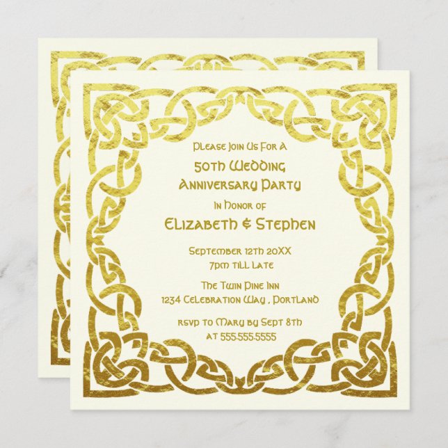 50th Wedding Anniversary Faux Gold Celtic Knot Invitation (Front/Back)