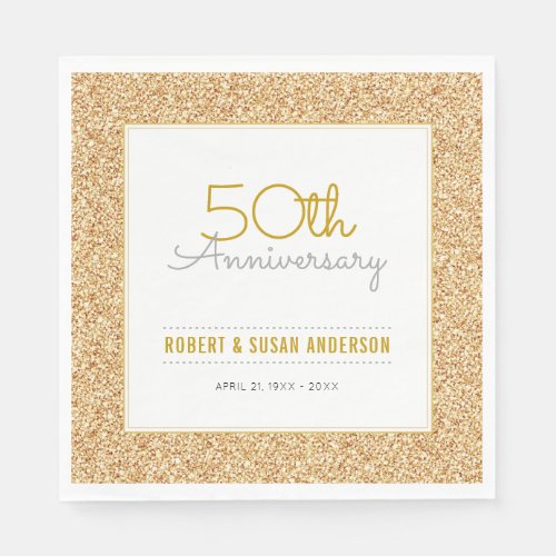 50th Wedding Anniversary Faux Gold Glitter Paper Napkins