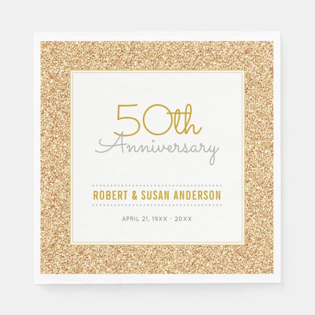 50th Wedding Anniversary Faux Gold Glitter Paper Napkins (Front)