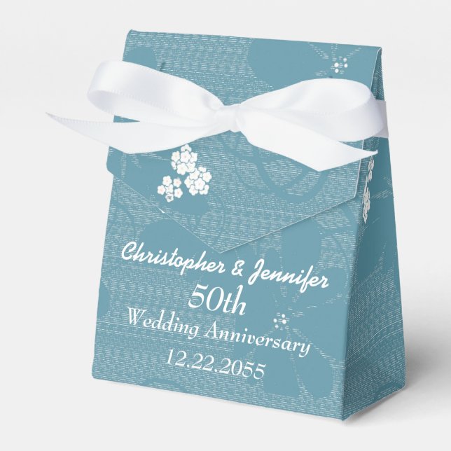 50th Wedding Anniversary Favor Box, Blue Floral Boxes (Front Side)