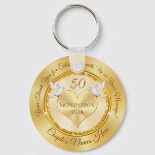 50th Wedding Anniversary Favors, Love Doves, Heart Keychain