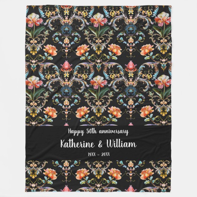 50th wedding anniversary floral damask  fleece blanket (Front)