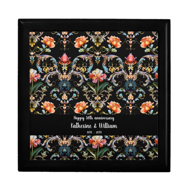 50th wedding anniversary floral damask  gift box (Front)