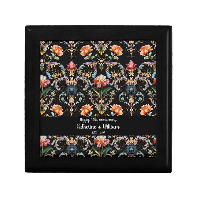 50th wedding anniversary floral damask  gift box (Front)