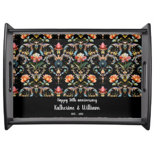 50th wedding anniversary floral damask serving tray