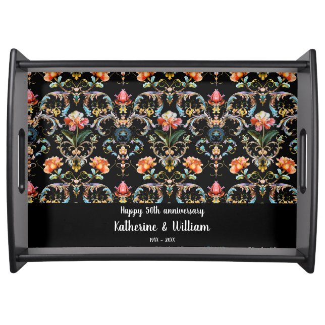 50th wedding anniversary floral damask serving tray (Front)