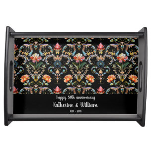 50th wedding anniversary floral damask serving tray