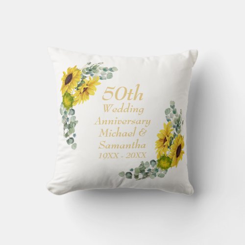 50th Wedding Anniversary Floral Eucalyptus Throw Pillow