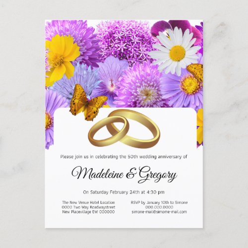 50th wedding anniversary floral flower invitation postcard