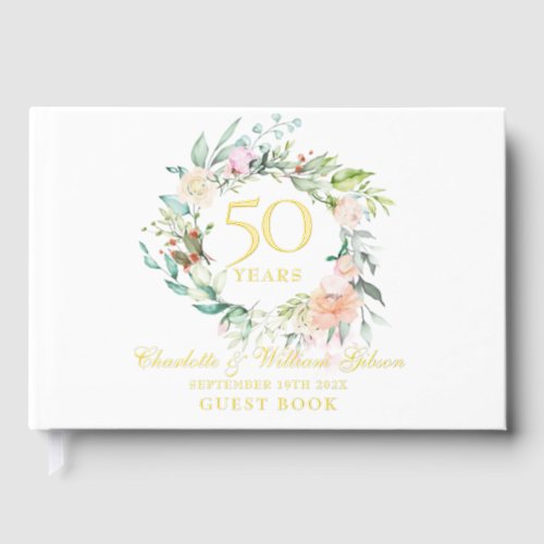 50th Wedding Anniversary Floral Garland Foil Guest Book